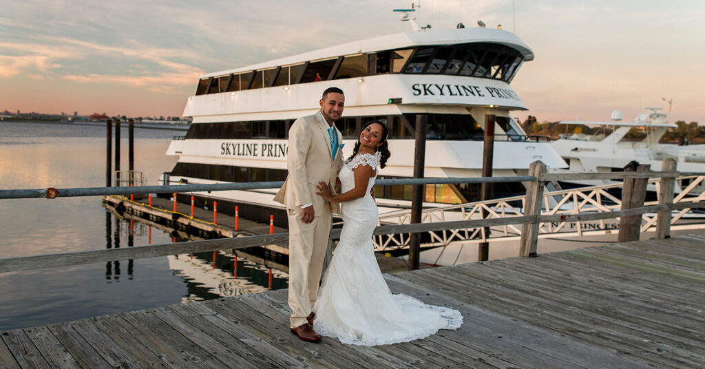 Newly married couple in front of Skyline Princess