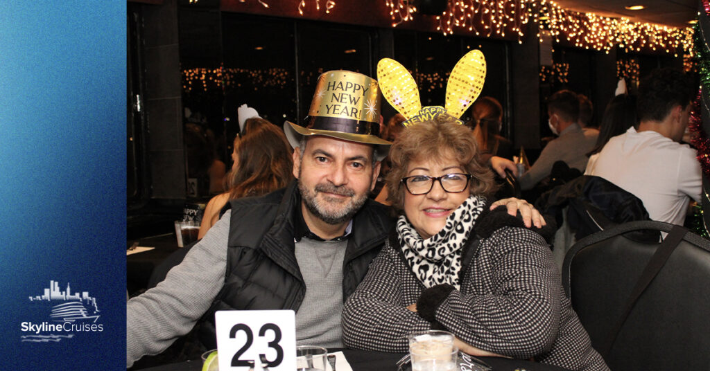 Older couple celebrating New Years on the Skyline Princess