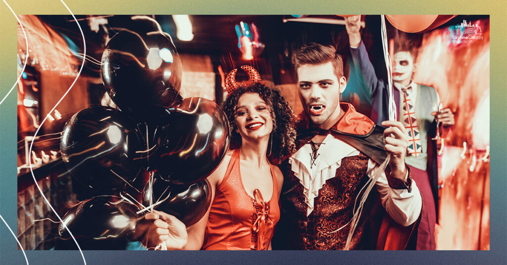 Couple dressed for Halloween party.