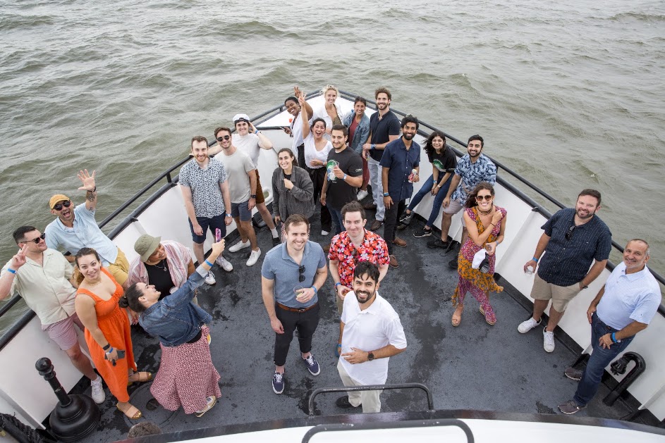 Team celebration on the front of the Skyline Princess.